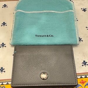 Tiffany & Co. Gray Leather Wallet with Silver Button